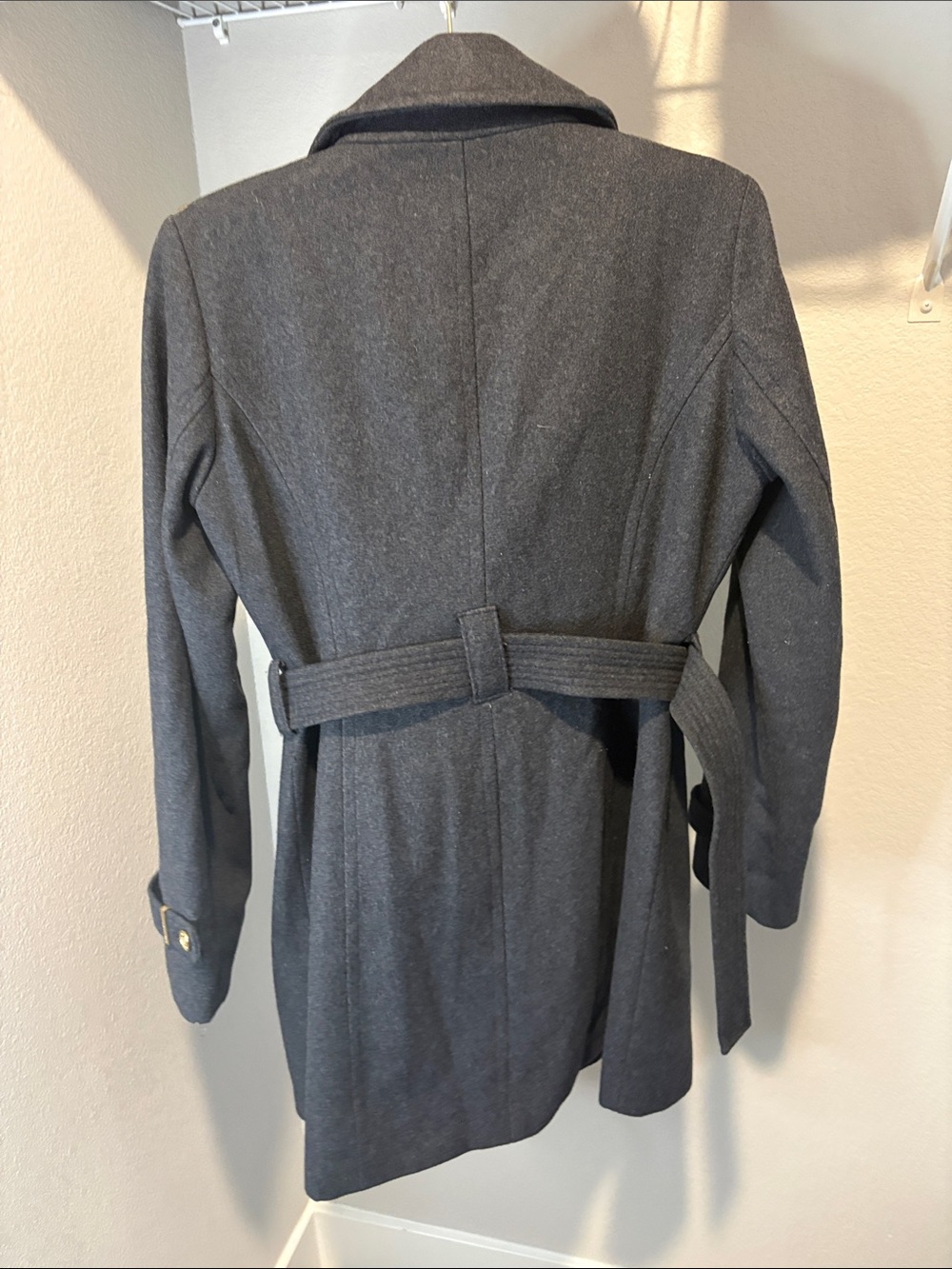 Michael Kors Black Wool-Blend Belted Trench Coat with Gold Hardware - Picture 9 of 9